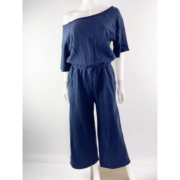 Rodeo Crowns Women's Navy Blue Short Sleeve Off The Shoulder Jumpsuit One Size